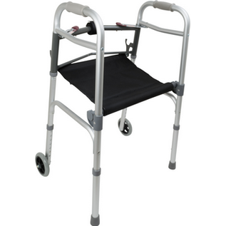 ProBasics Two-Button Folding Walker with Wheels and Roll-Up Seat