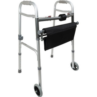 ProBasics Two-Button Folding Walker with Wheels and Roll-Up Seat