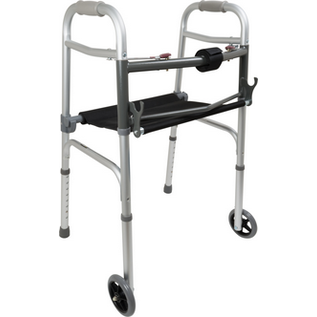 ProBasics Two-Button Folding Walker with Wheels and Roll-Up Seat