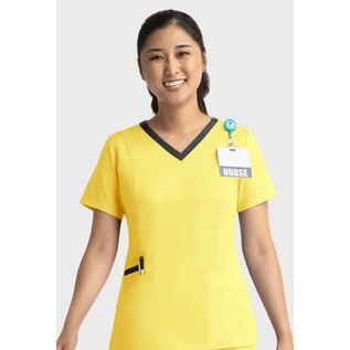 Maevn Women's Matrix Heathered Contrast Double V-neck Top 3502