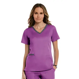 Maevn Women's Matrix Heathered Contrast Double V-neck Top 3502