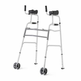 Medline Upright Folding Walker With 5" Dual Wheels and a 2-button Folding Mechanism