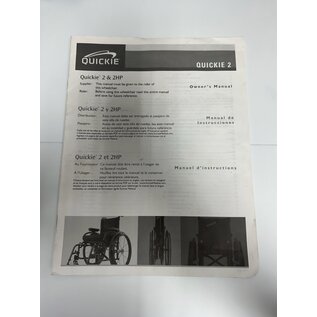 Quickie Used Sunrise Quickie and Quickie 2 Manual Wheelchair Owner's Manual