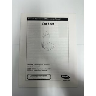 Invacare Used Invacare Van Seat Owner's Manual