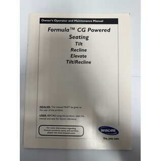 Invacare Used Invacare Owner's Manual for Formula CG Powered Lift Chairs