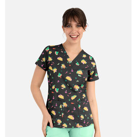 Maevn Printed Curved V-Neck Top 1767