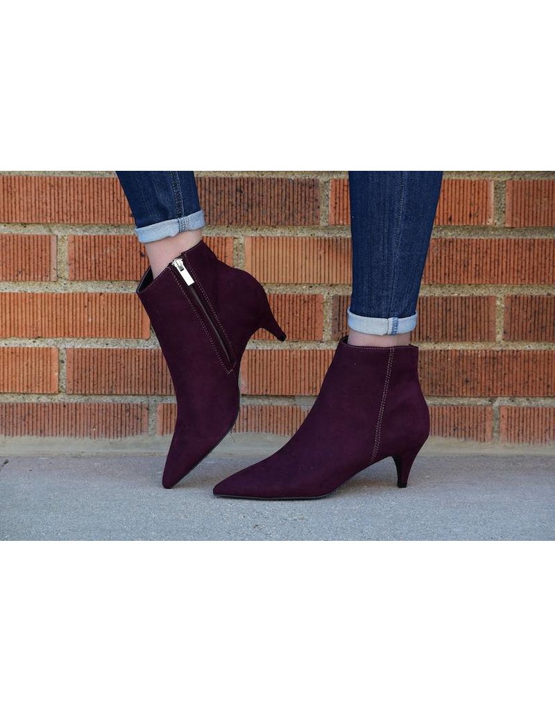 Wine Suede Ankle Heel Bootie - Boutique 23