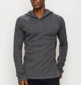 Long Sleeve Henley Hooded Top w/ Buttons