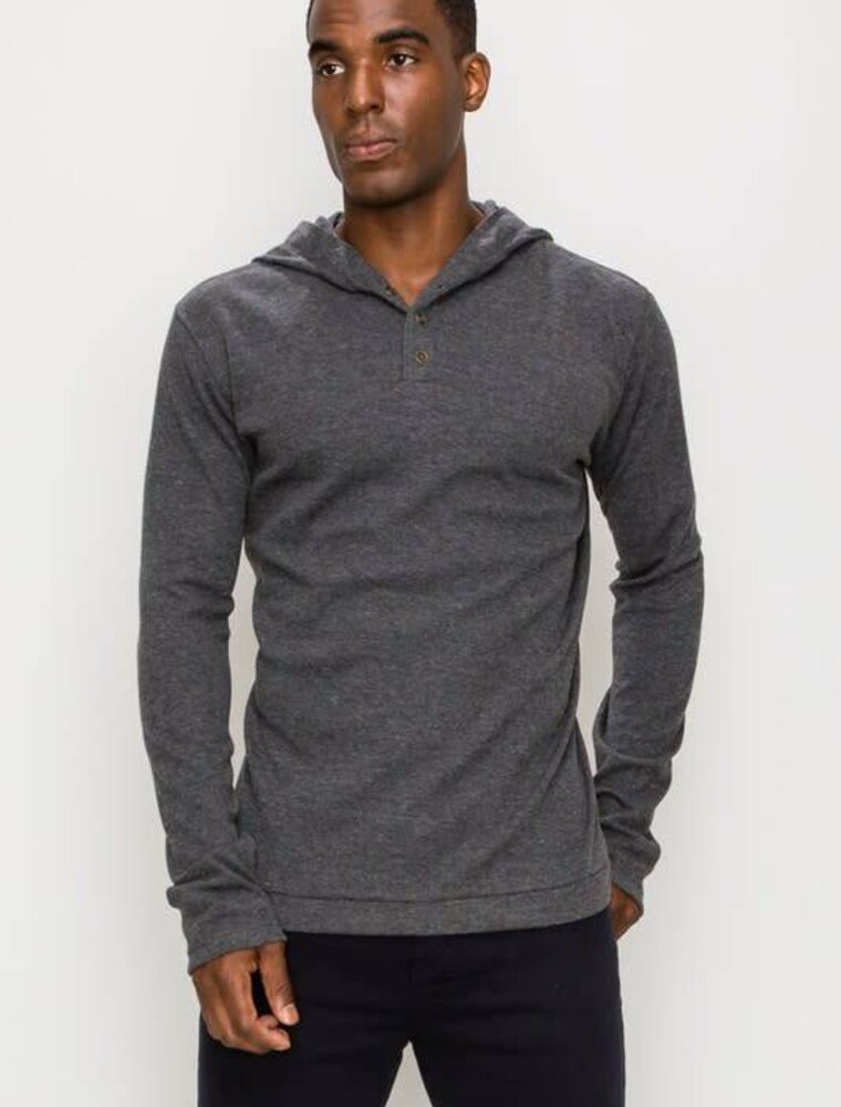 Long Sleeve Henley Hooded Top w/ Buttons