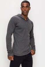 Long Sleeve Henley Hooded Top w/ Buttons