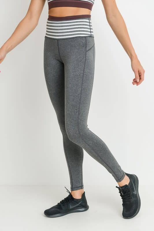Cut Loose Grey Stripe Fleece Full Length Legging - New Moon Boutique