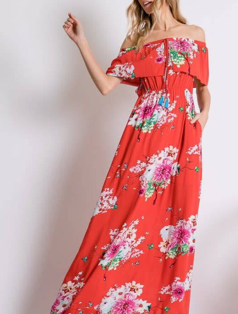 Floral Print Off Shoulder Maxi Dress