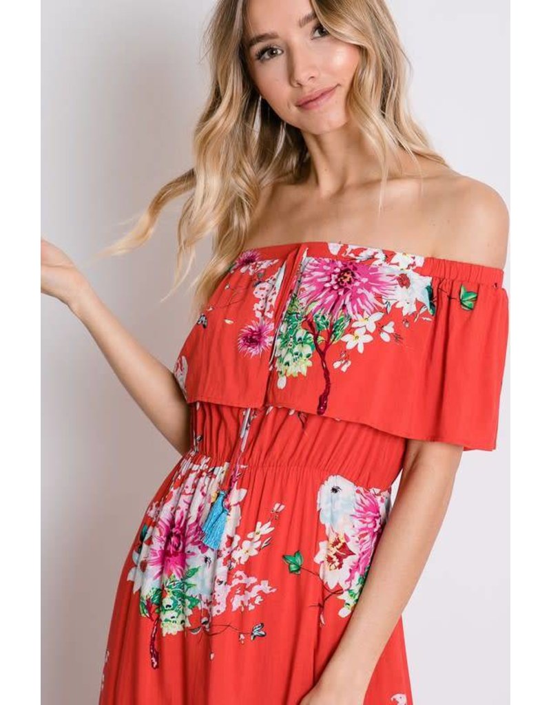 Floral Print Off Shoulder Maxi Dress