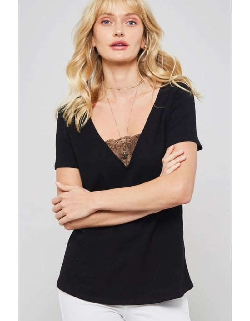 Lace-Trimmed Burnout V-Back Tee