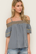 Mixed Gingham Off the Shoulder Top