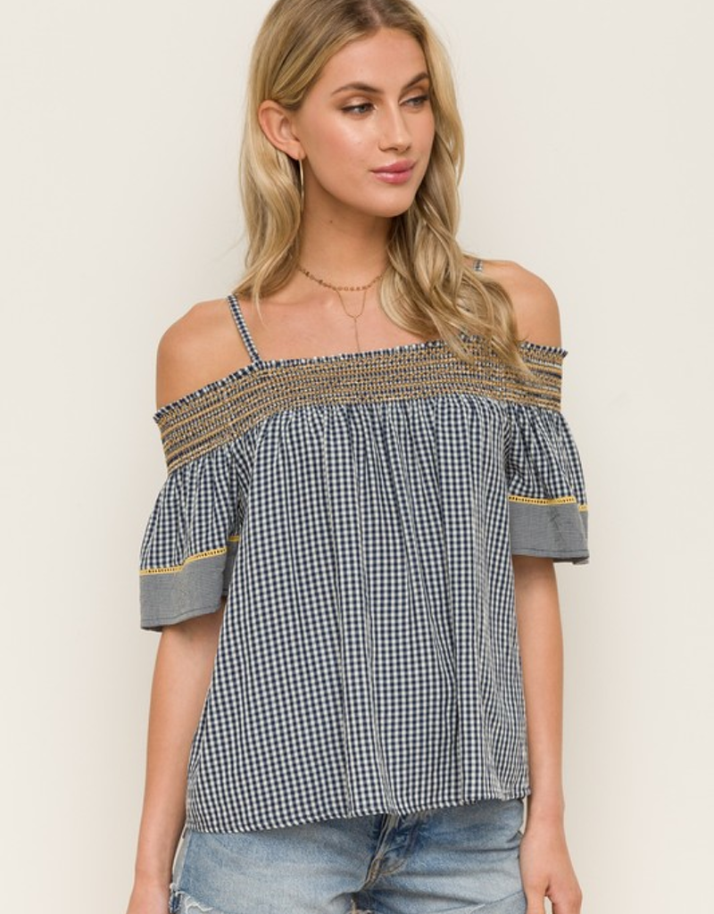 Mixed Gingham Off the Shoulder Top - Boutique 23