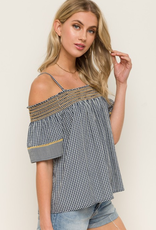 Mixed Gingham Off the Shoulder Top