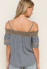Mixed Gingham Off the Shoulder Top