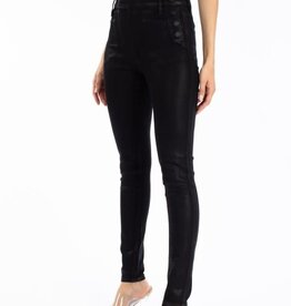 High Rise Faux Leather Button Jeans