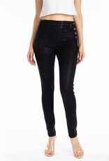 High Rise Faux Leather Button Jeans