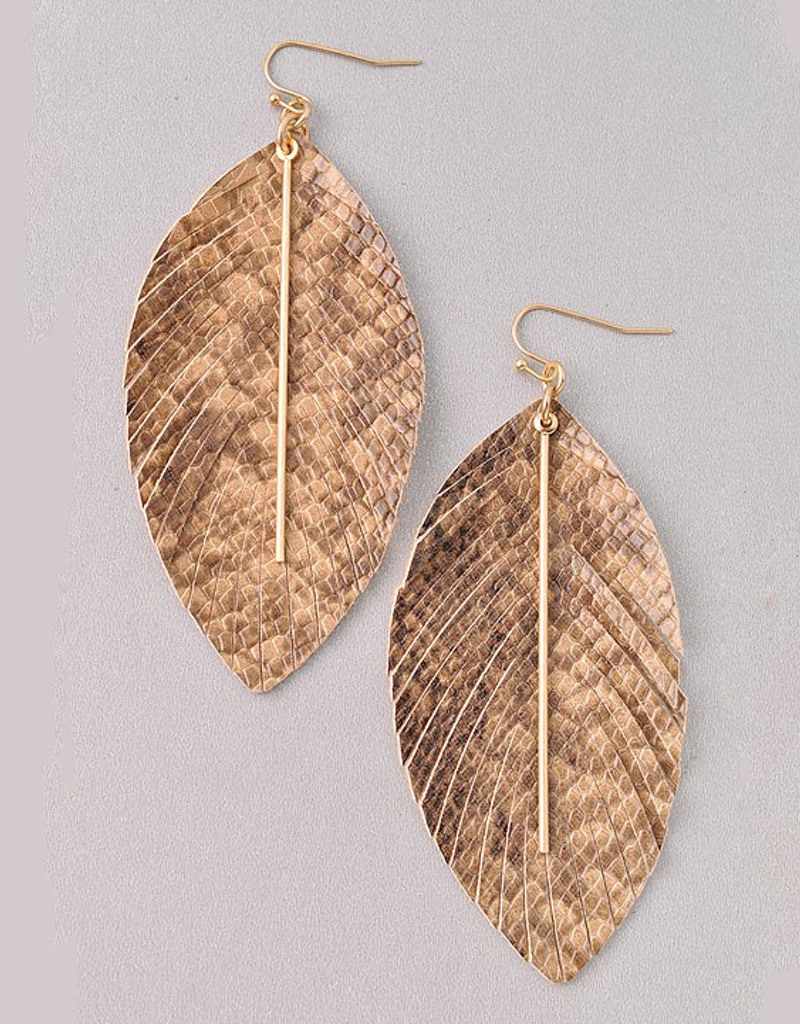 Leather Feather Earrings With Gold Bar