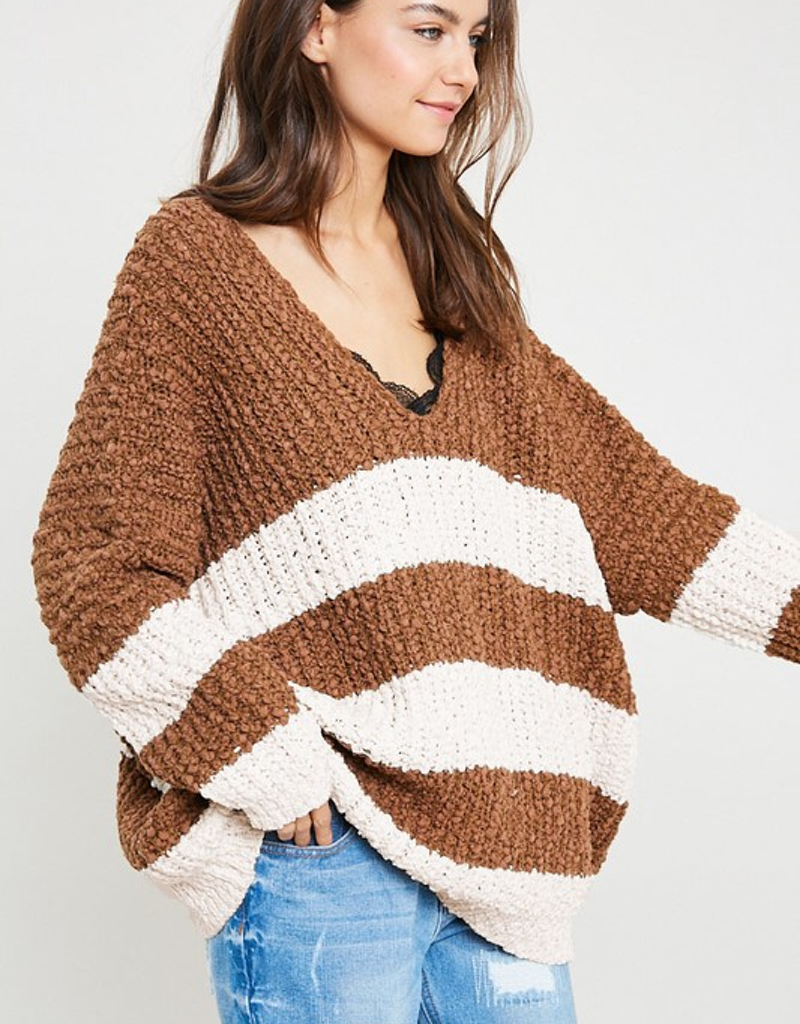 Striped Knit Popcorn Sweater