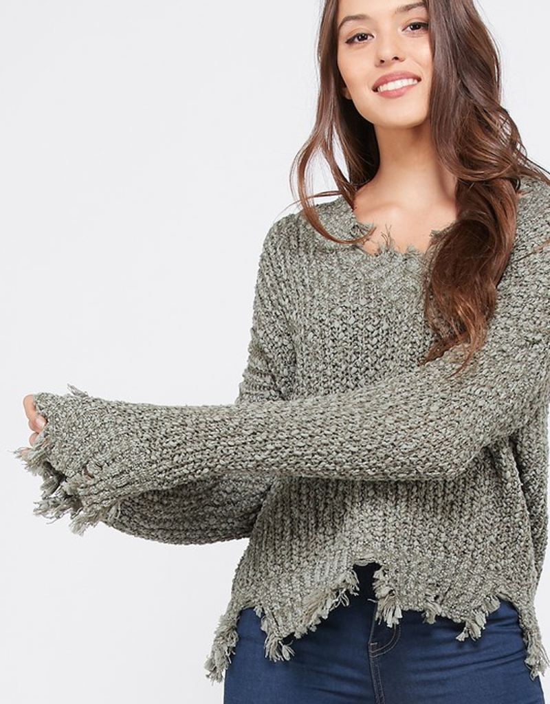 Distressed Hem Popcorn Sweater