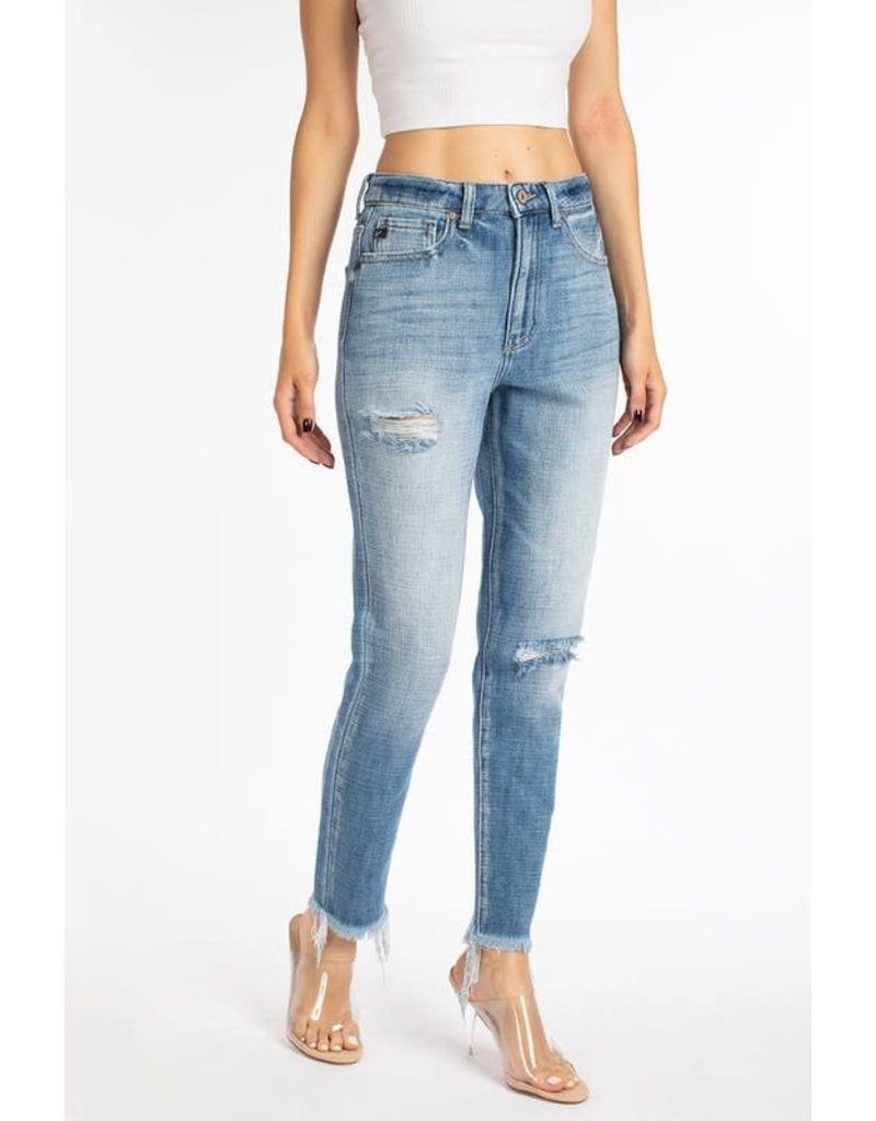 High Rise Frayed Ankle Mom Jean