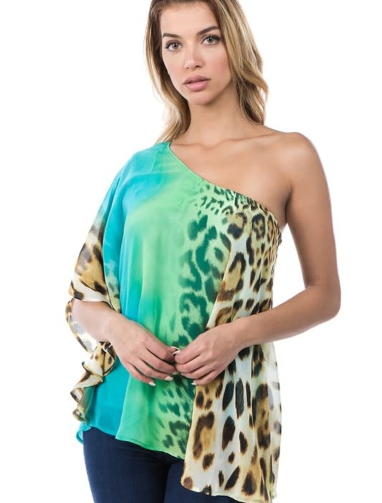 Printed One Shoulder Top With Lining
