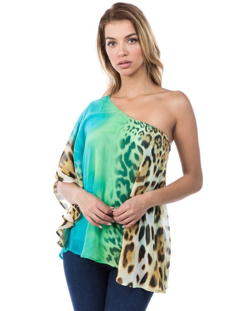 Printed One Shoulder Top With Lining