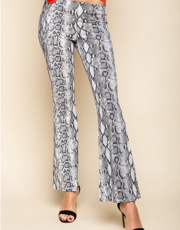 snake print bell bottoms