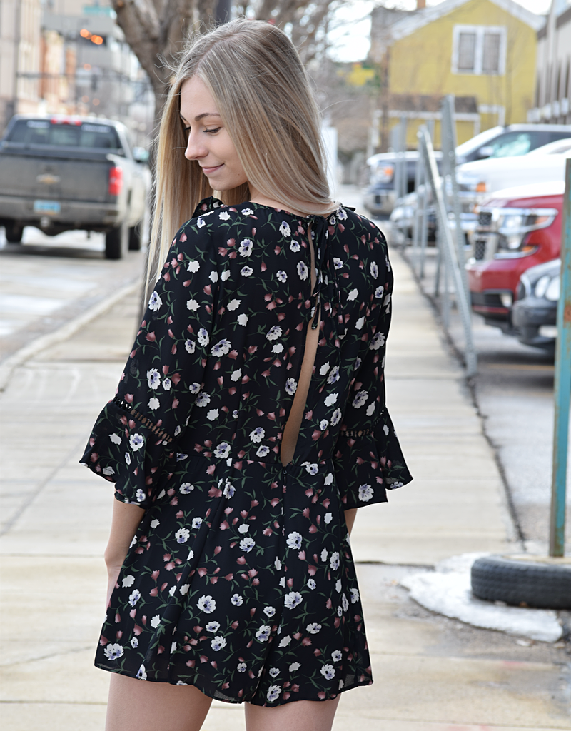 3/4 Sleeve Ruffled Floral Print Romper