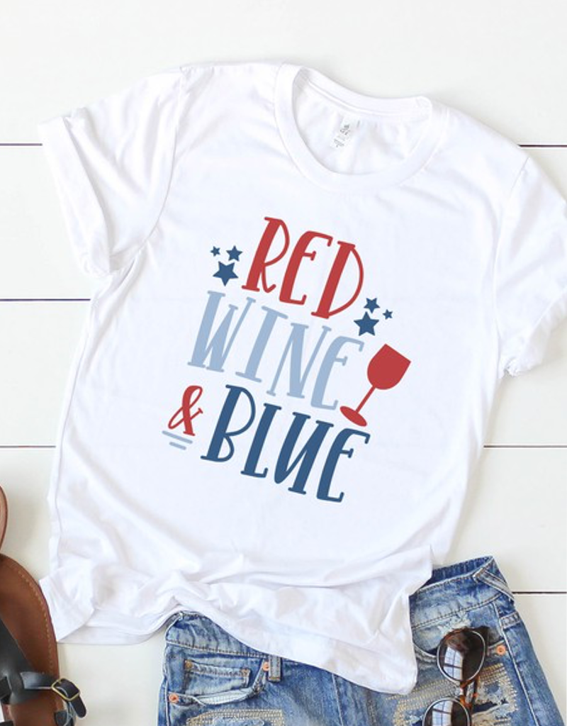 blue and red graphic tee