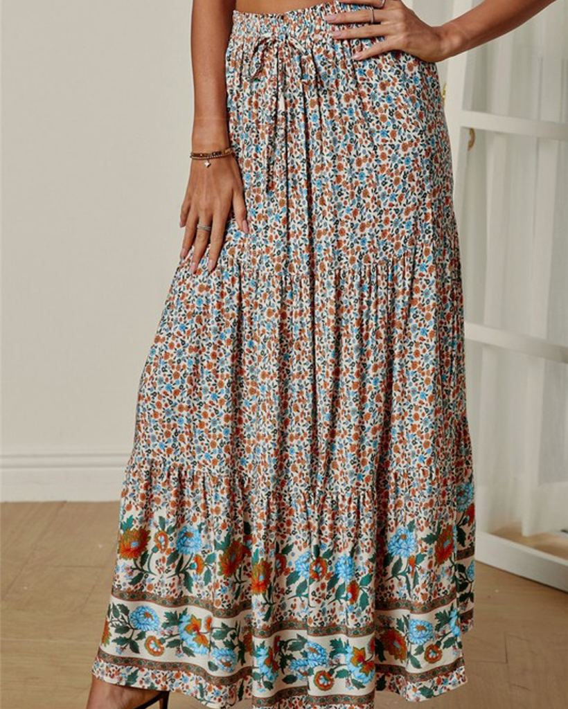 high waisted pleated maxi skirt