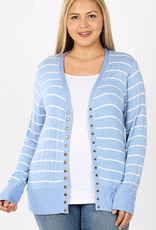 Striped Snap Cardigan Full Sleeve - Spring Blue
