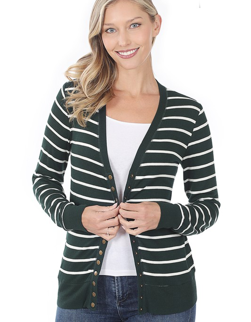 Striped Snap Cardigan Full Sleeve - Hunter Green