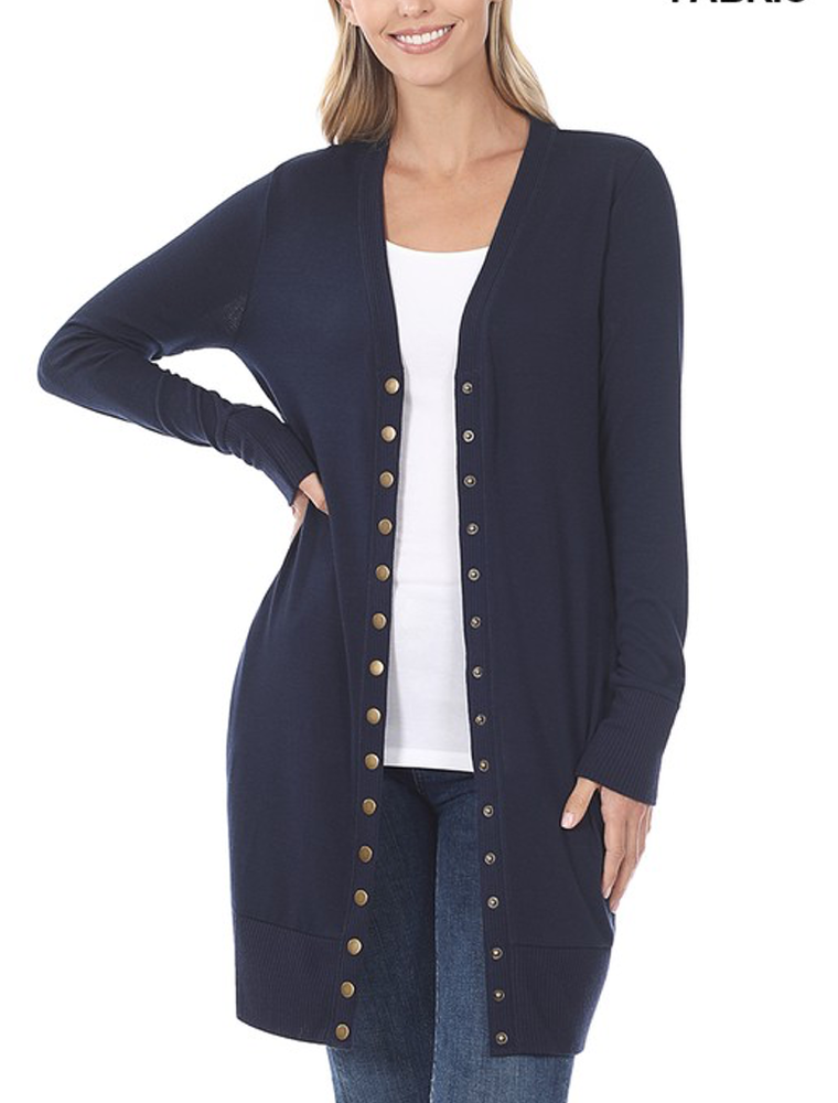 Full Sleeve Long Snap Cardigan - Navy