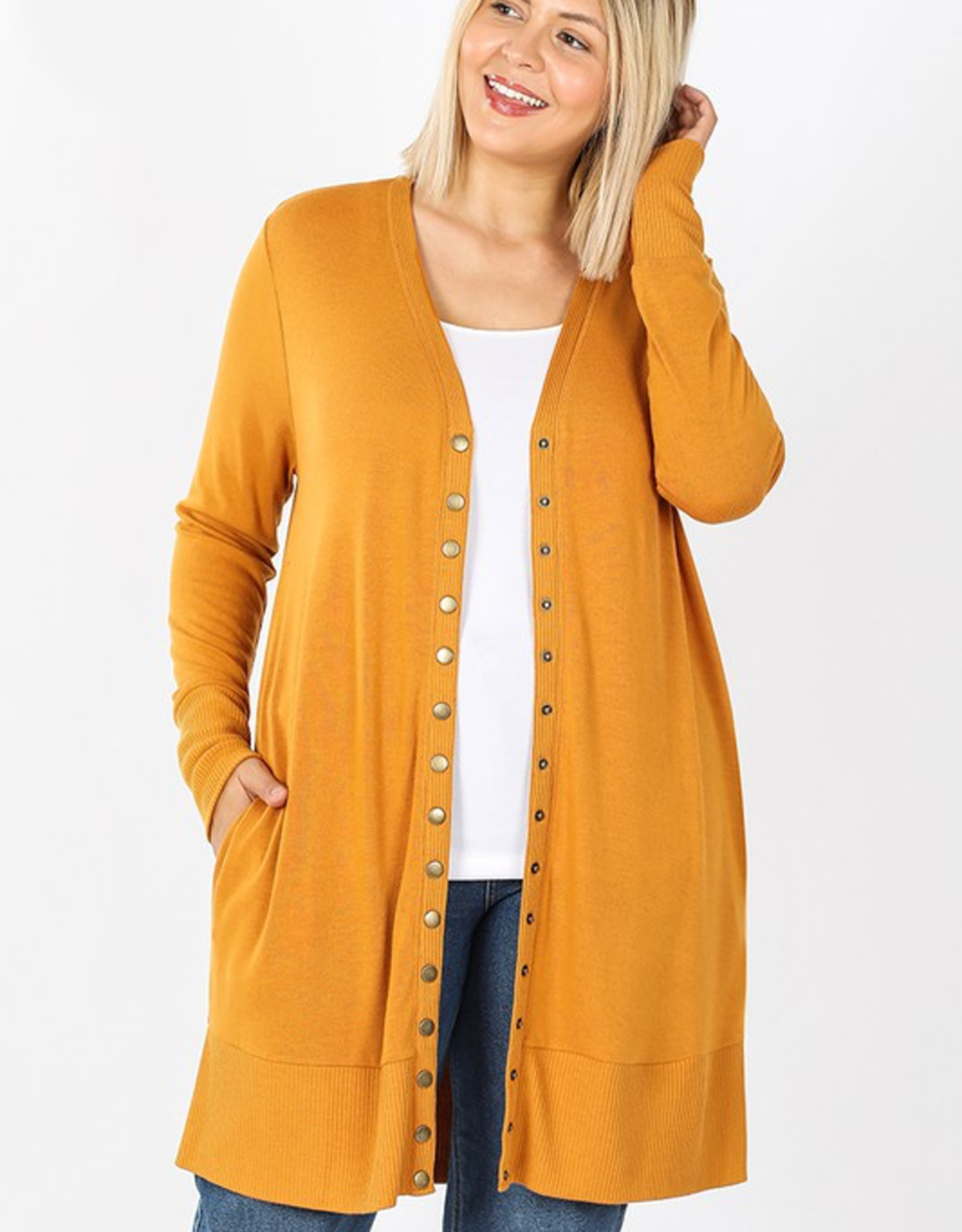 mustard snap cardigan