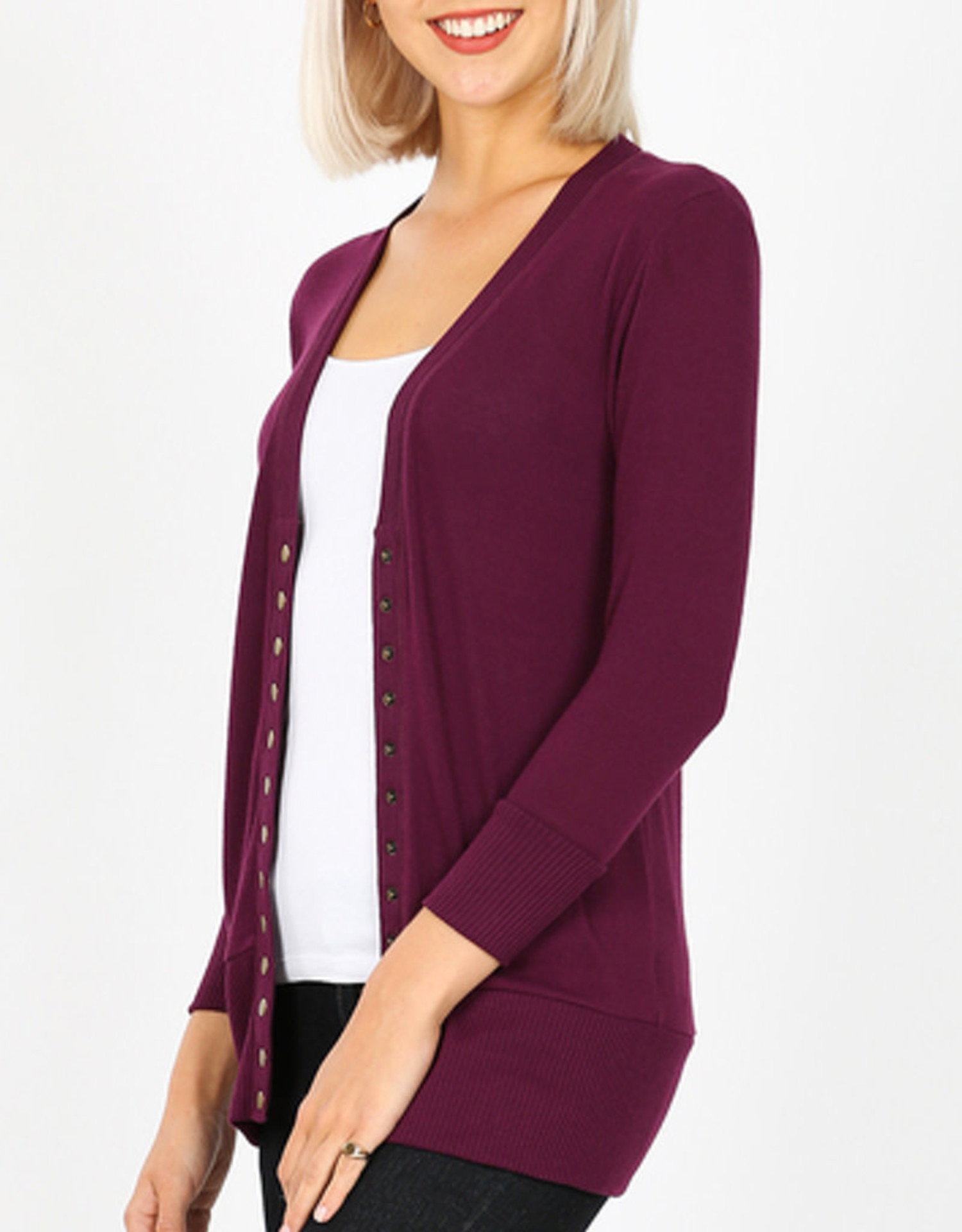 Snap Cardigan 3/4 Sleeve - Boutique 23