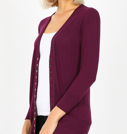 Snap Cardigan 3/4 Sleeve - Dark Plum