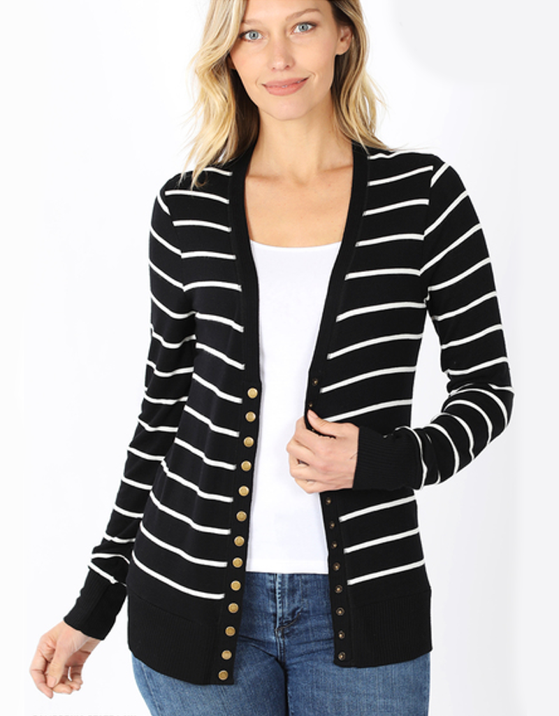 striped snap cardigan