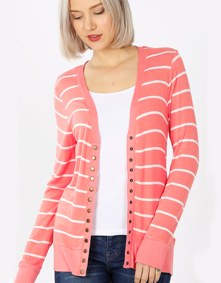 striped snap cardigan