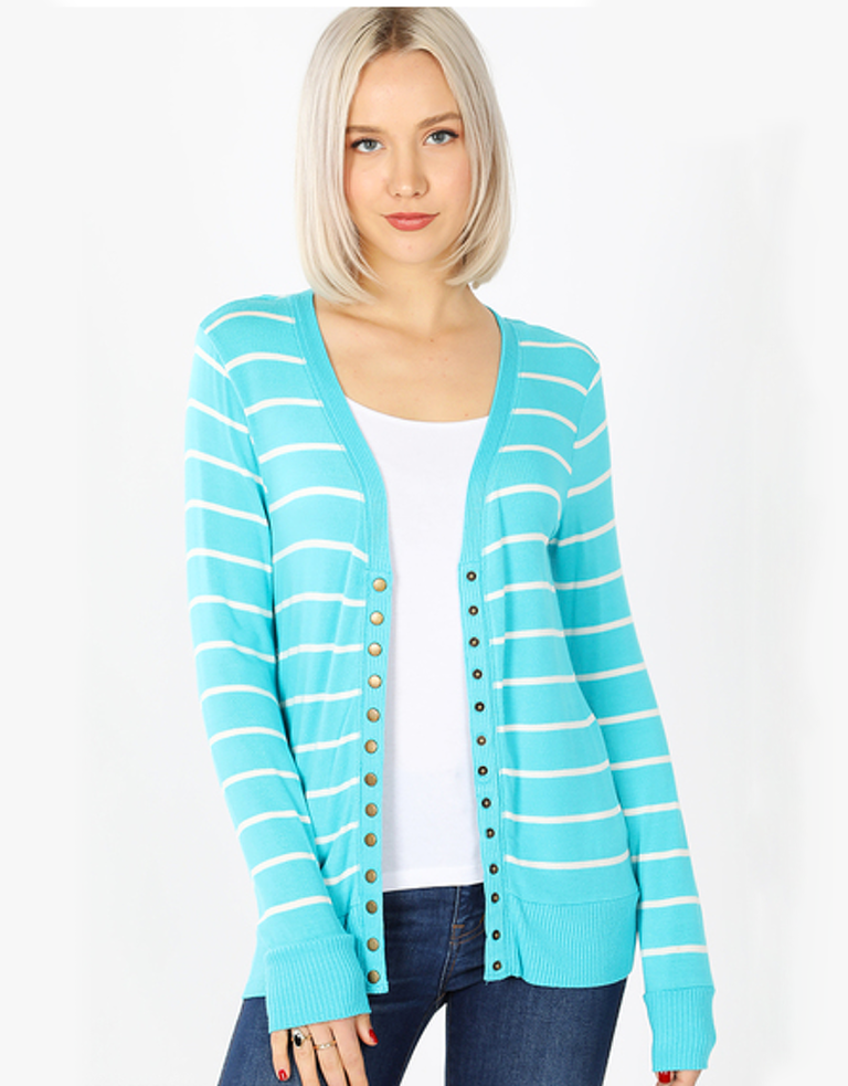 striped snap cardigan