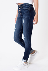 High Rise 4 Button Super Skinny Distressed - Medium Wash