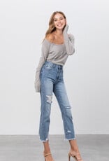 Hi-Rise Straight Distressed Crop Denim