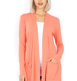 Slouchy Pocket Open Cardigan - Deep Coral