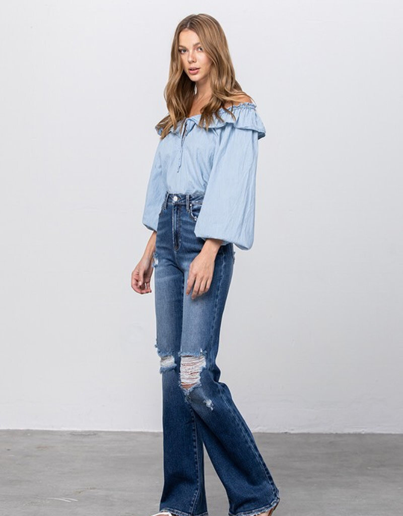 Hi-Waist Long Straight Jeans