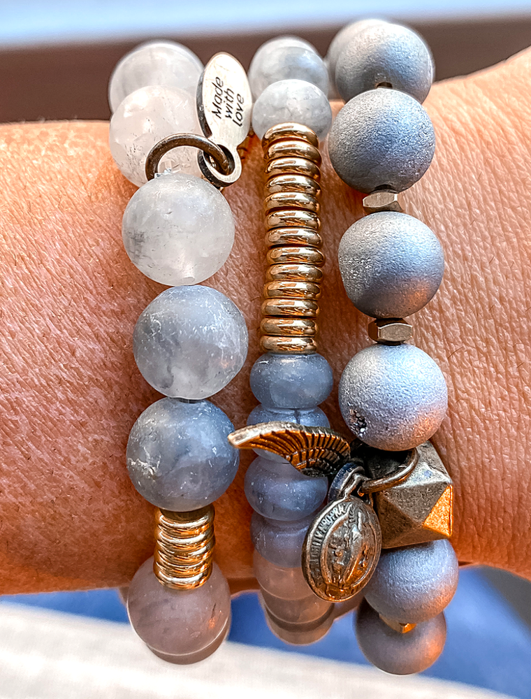 She Is Blessed Grey Agate Rondel Gold Spacers