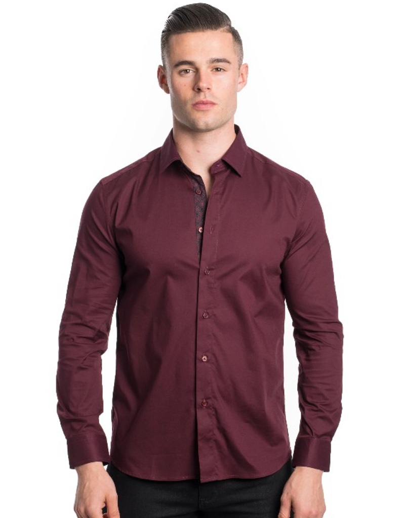 Long Sleeve Solid Dress Shirt - Burgundy