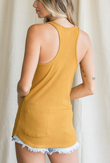 Button Ribbed Racer Back Tank Top